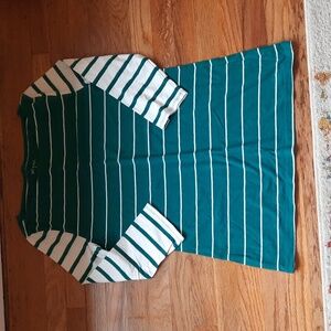 Merona Striped Teal 3/4 Sleeve Boat Neck Tee Medium
